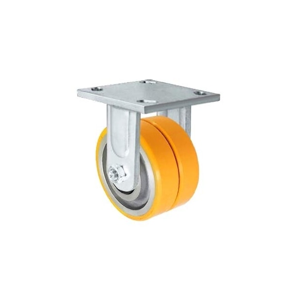 4"x2" Dual Wheel Rigid Fixed Caster, Polyurethane on Aluminum, Mai